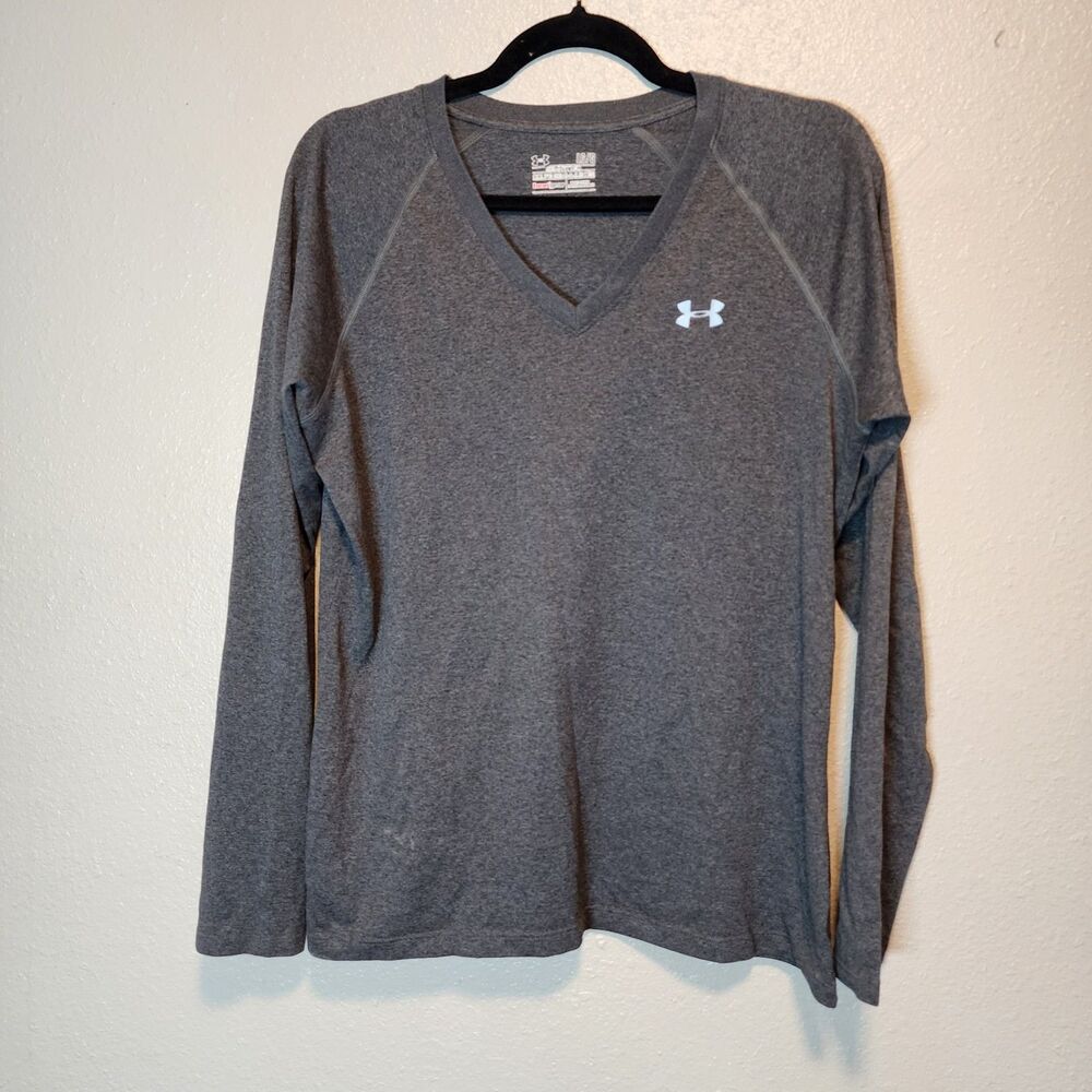Under Armour HeatGear Heather Charcoal Gray V-Neck Long Sleeve Shirt
